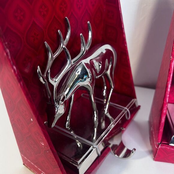 Reindeer Stocking Holder-Set of 2-NEW Silver Christmas 2003 Holiday Mantle Decor - Picture 4 of 6